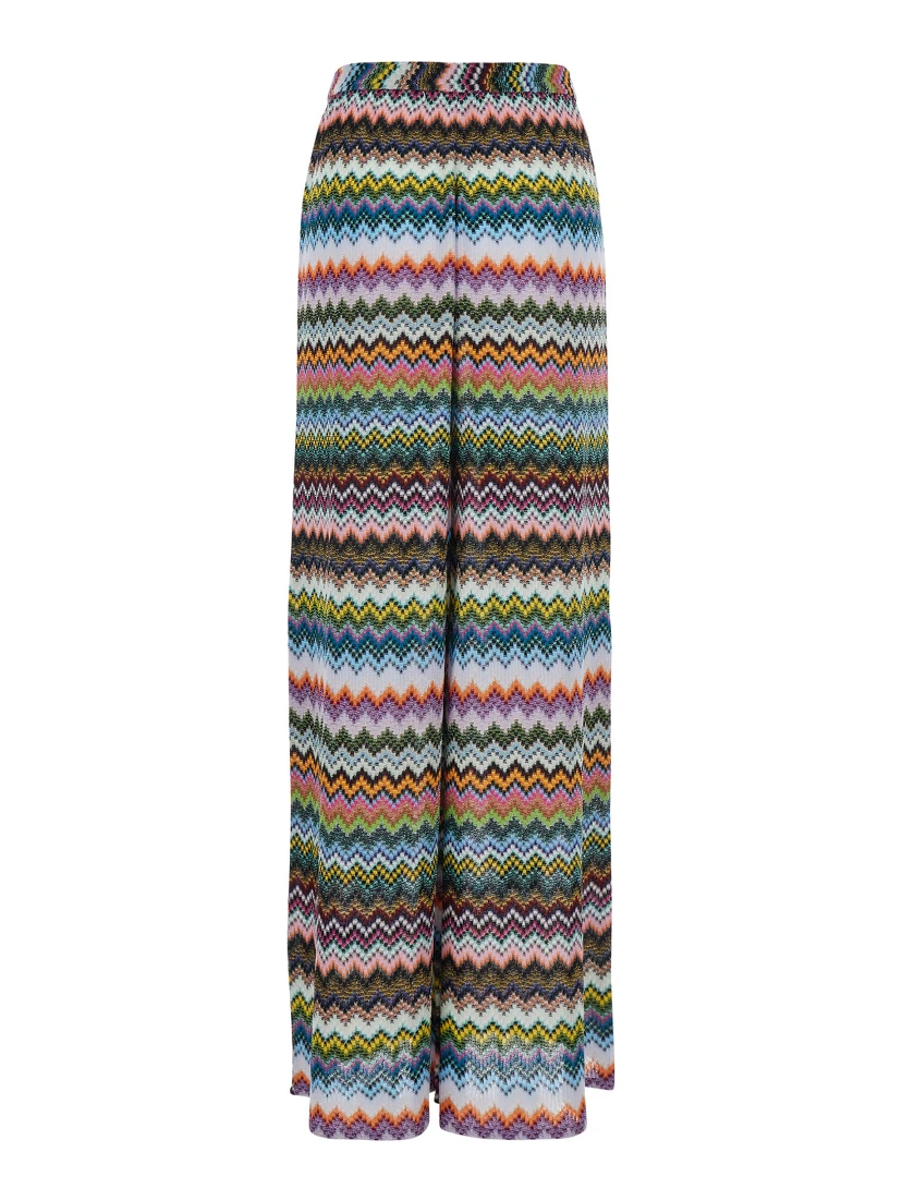 Multicolor Trousers with Zigzag Pattern with Pixel Effect in Lamé Viscose Woman