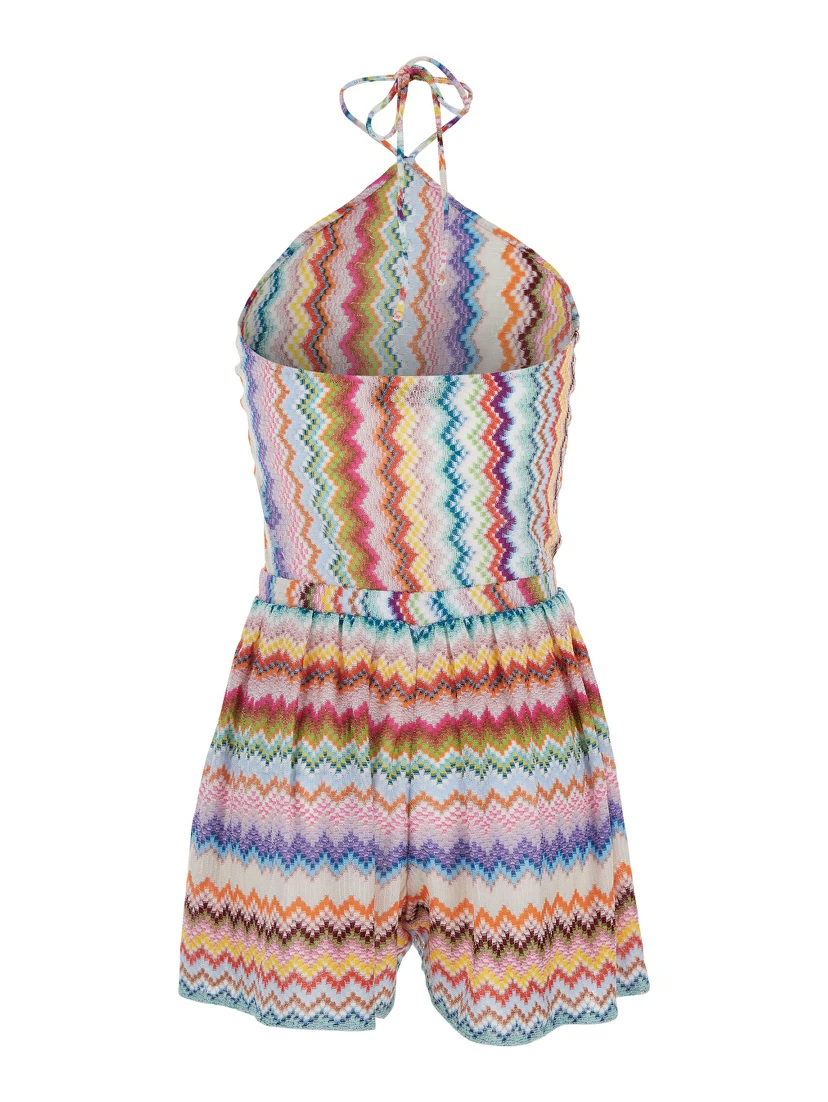 Multicolor Jumpsuit with All-Over Zig Zag Pattern in Lamé Viscose Woman