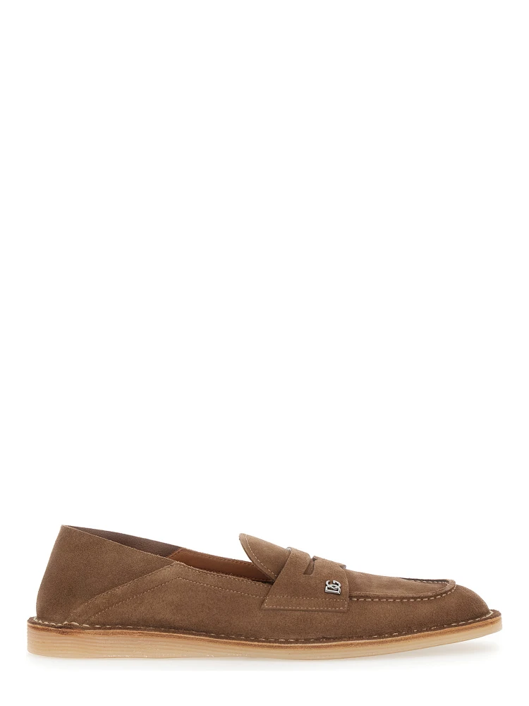 Florio Brown Loafers with DG Logo Detail on the Side in Suede Man