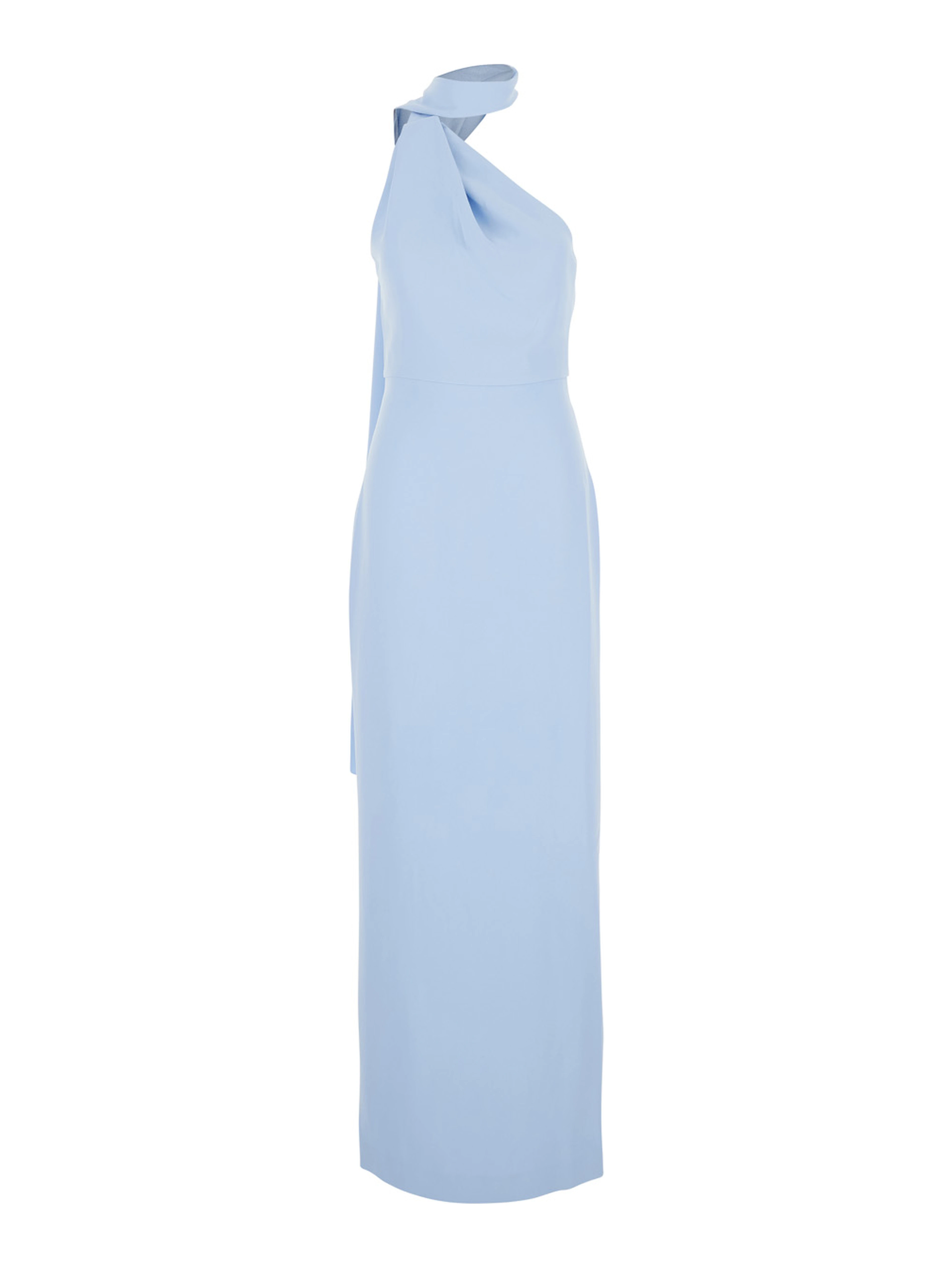 Demi Light Blue Long Dress with One-Shoulder Design and Back Slit in Fabric Woman