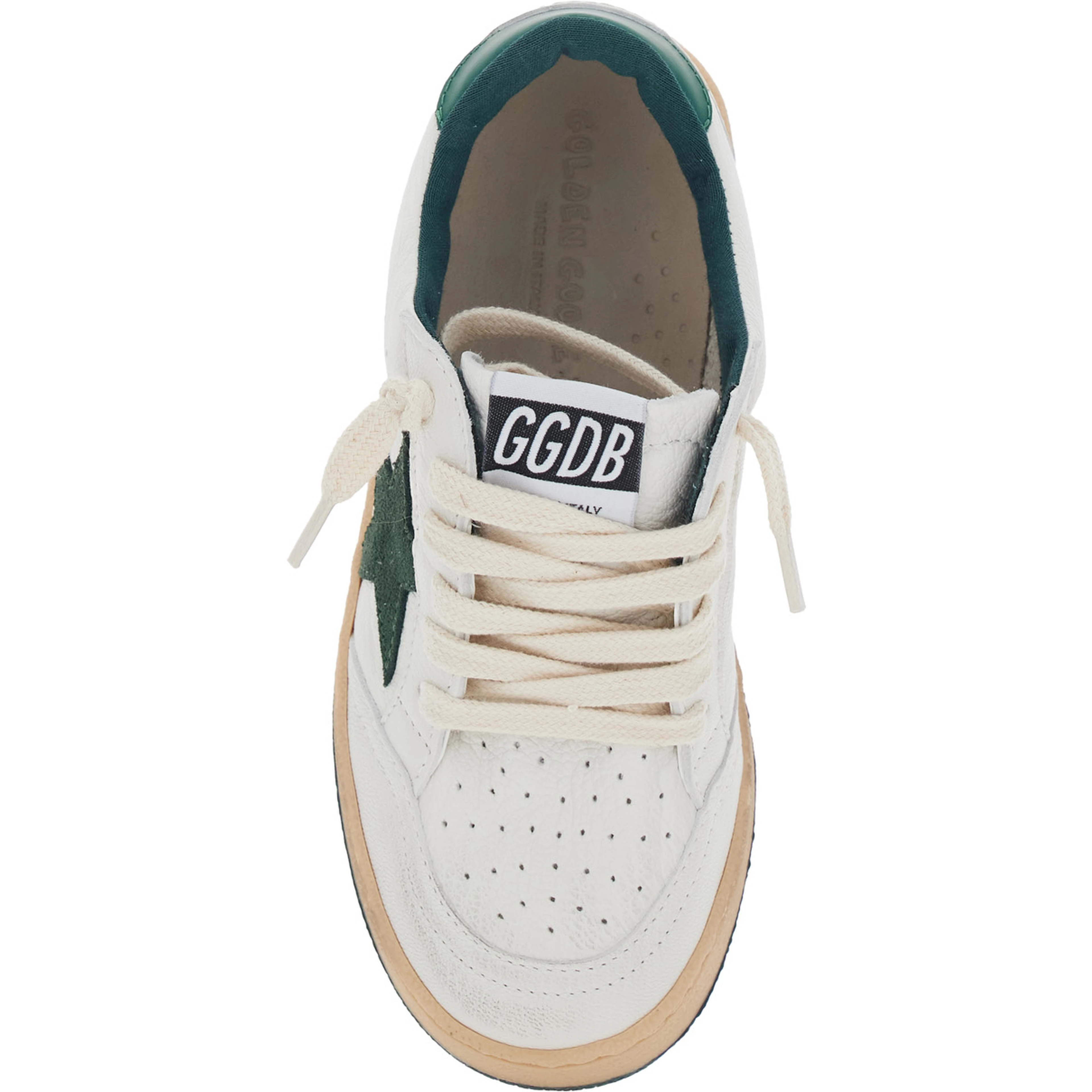 Ballstar White Sneaker Low Top with Star Patch on the Side and Maxi Lettering on the Back in Leather boy
