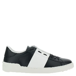 White and Black Low Top Sneakers with Logo Patch on the Tongue in Leather Man