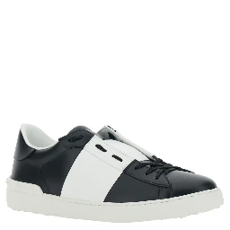 White and Black Low Top Sneakers with Logo Patch on the Tongue in Leather Man
