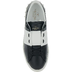 White and Black Low Top Sneakers with Logo Patch on the Tongue in Leather Man