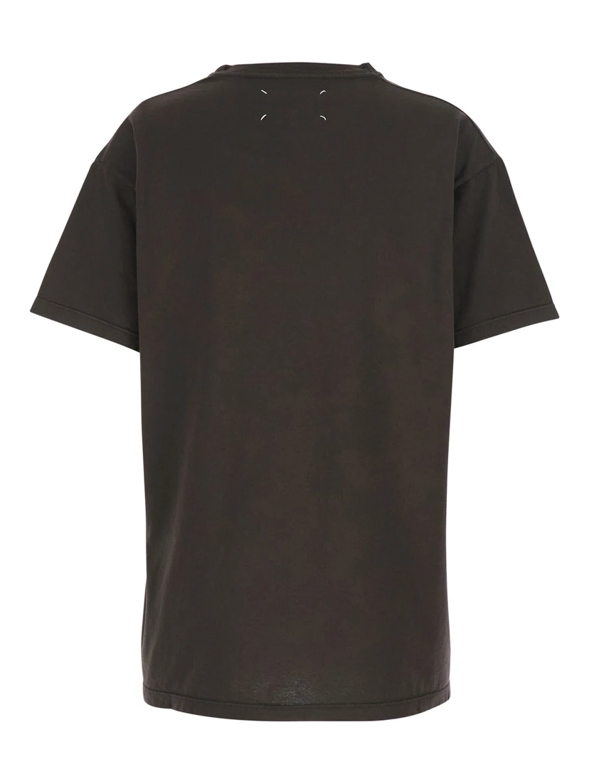 Brown Crewneck T-Shirt with Maxi Logo Print on the Front in Cotton Woman