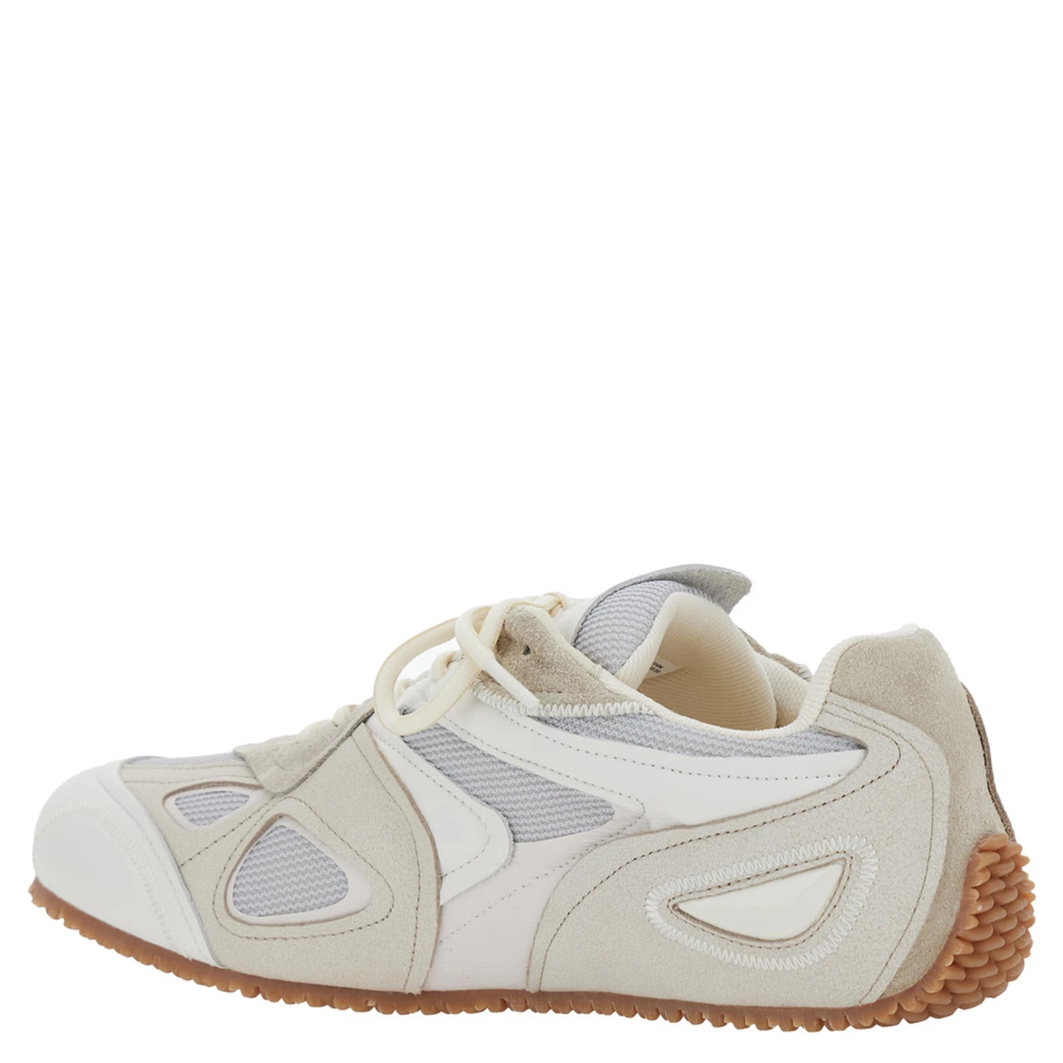 Slow Runner White and Beige Sneaker with Mesh Inserts and Grooved Sole in Leather and Fabric Man