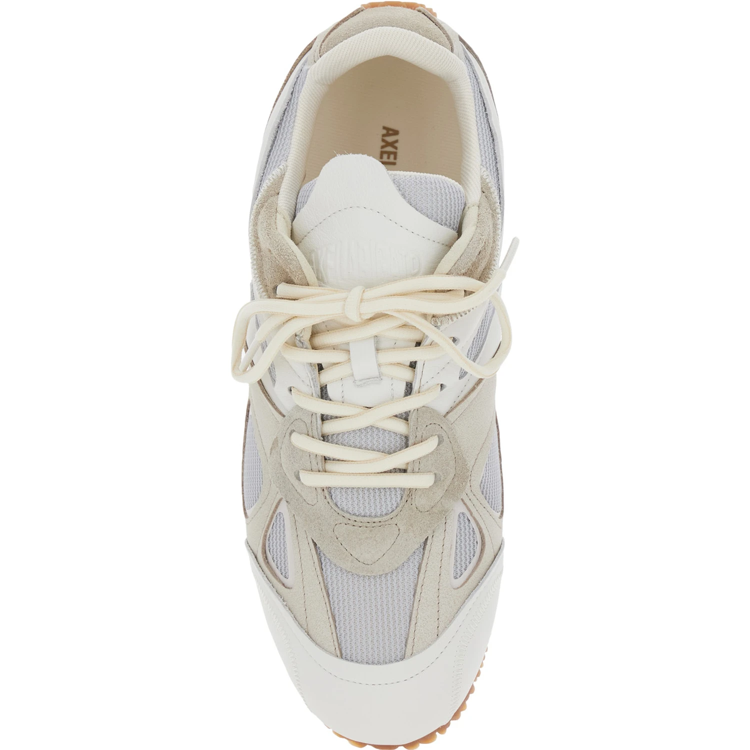 Slow Runner White and Beige Sneaker with Mesh Inserts and Grooved Sole in Leather and Fabric Man