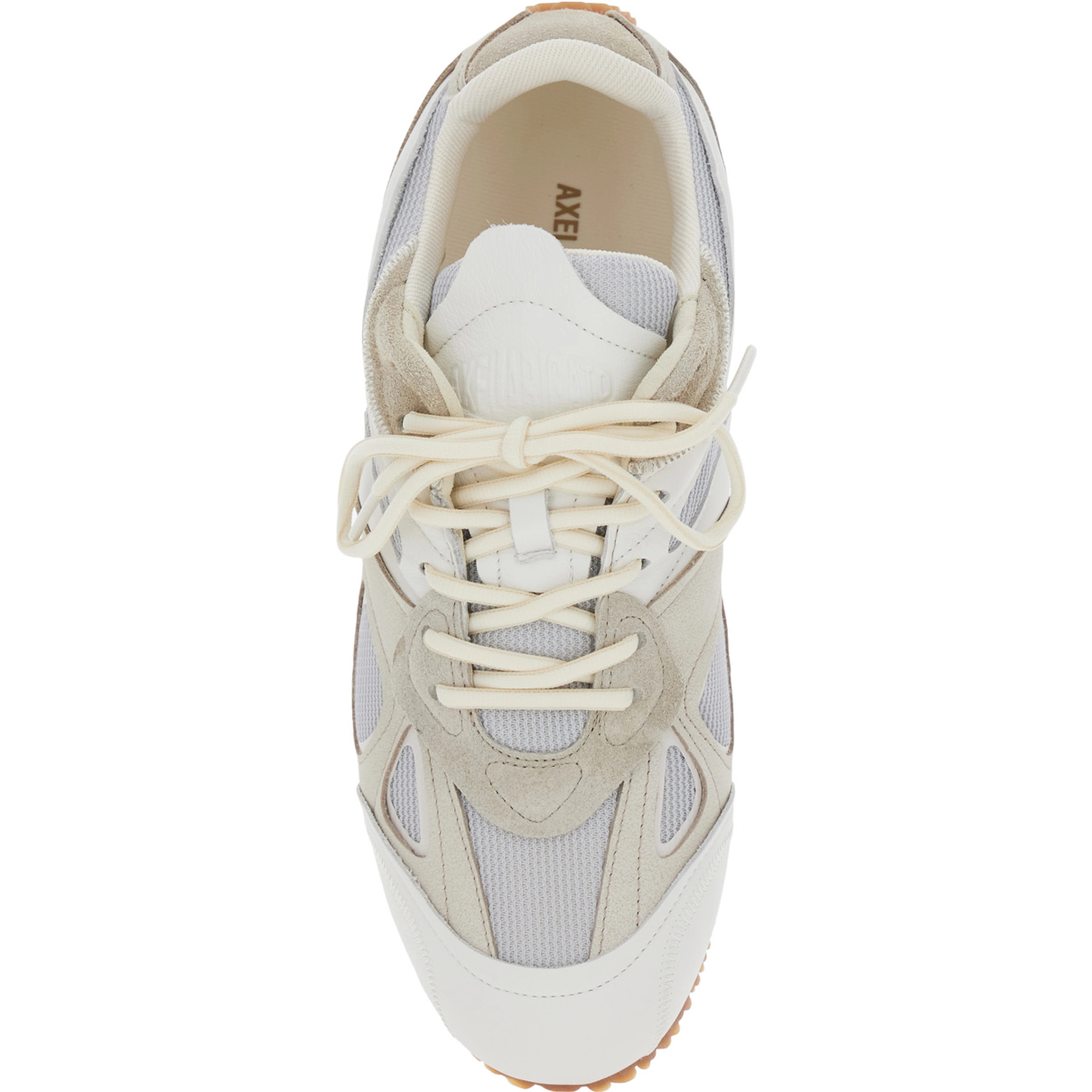 Slow Runner White and Beige Sneaker with Mesh Inserts and Grooved Sole in Leather and Fabric Man