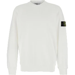 White Crewneck Sweatshirt with Logo Patch on the Sleeve in Cotton Man