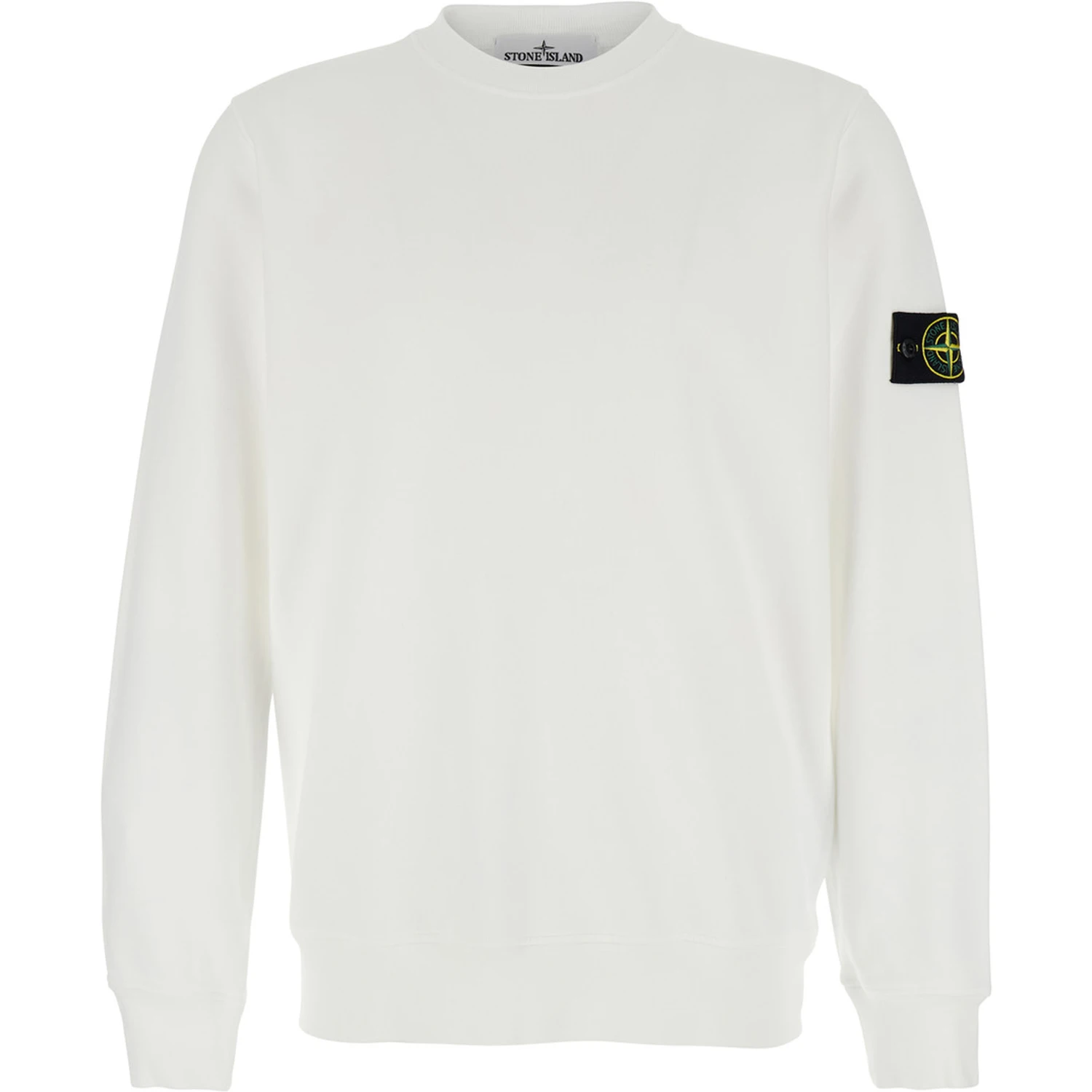 White Crewneck Sweatshirt with Logo Patch on the Sleeve in Cotton Man