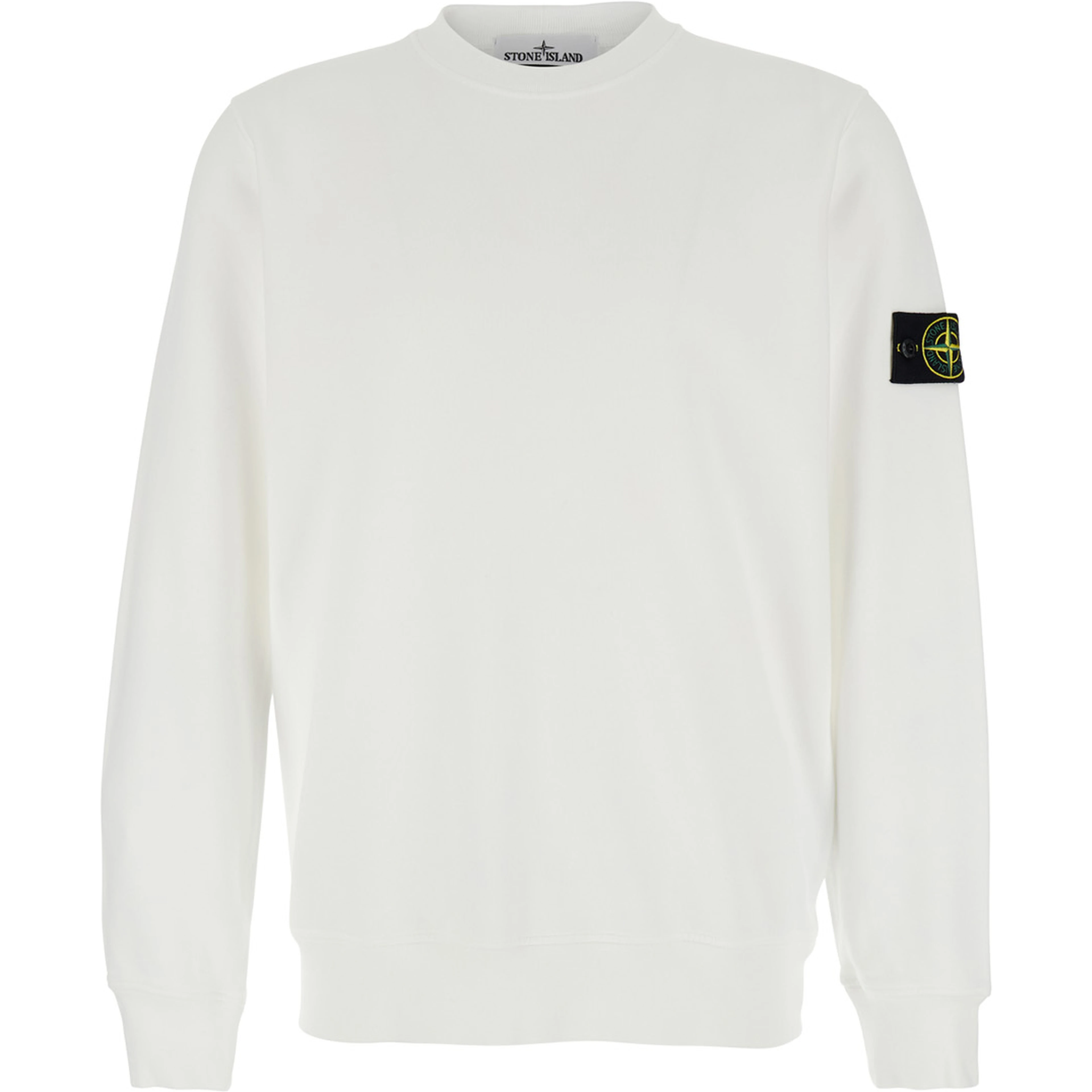 White Crewneck Sweatshirt with Logo Patch on the Sleeve in Cotton Man