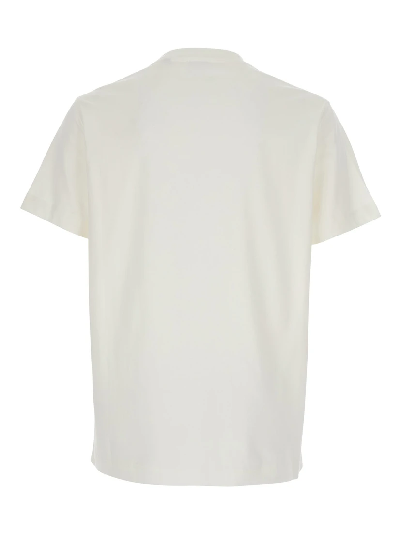 White T-Shirt with Logo Patch with Check Motif on the Front in Cotton Man