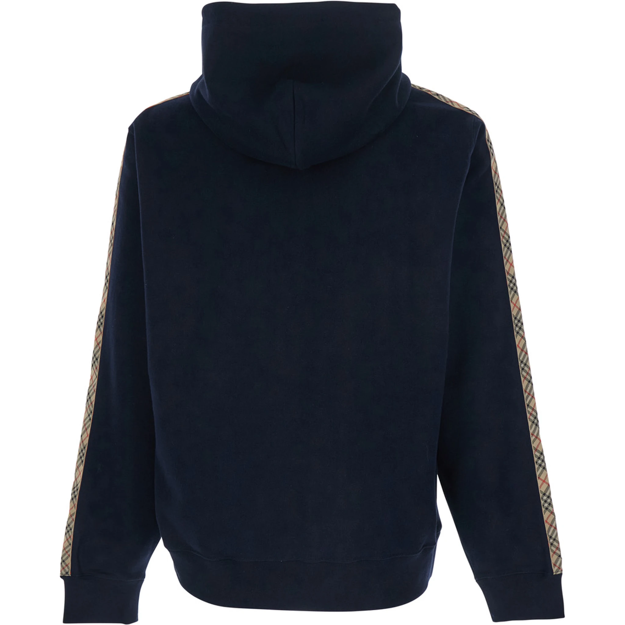 Blue Sweatshirt with Drawstring Hood and Check Motif on the Sleeve in Cotton Man