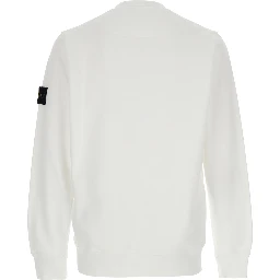 White Crewneck Sweatshirt with Logo Patch on the Sleeve in Cotton Man