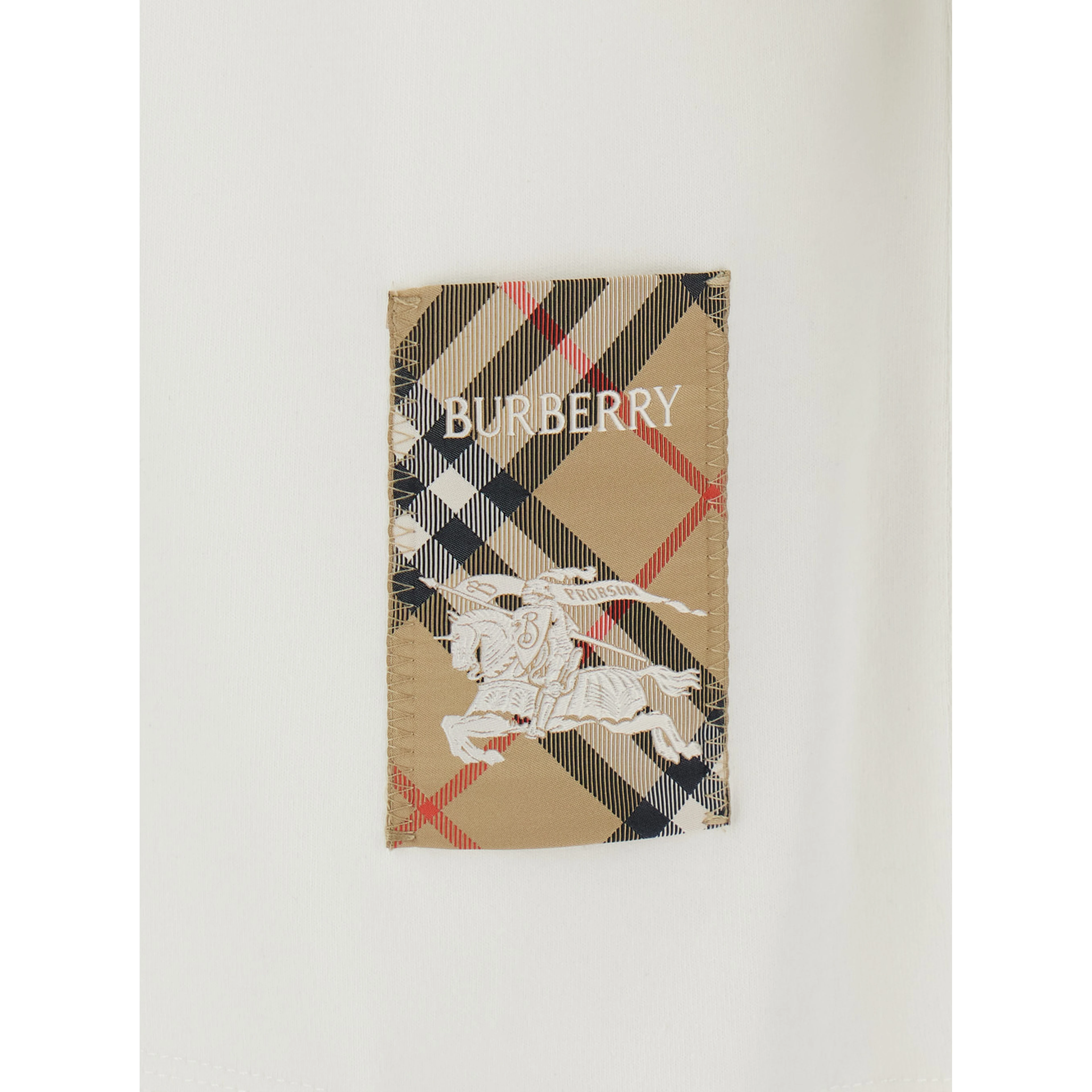 White T-Shirt with Logo Patch with Check Motif on the Front in Cotton Man
