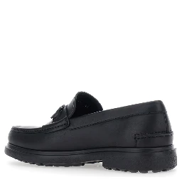 Tobia Black Loafers with Metal Gancini Detail on the Front and Raised Sole in Leather Man