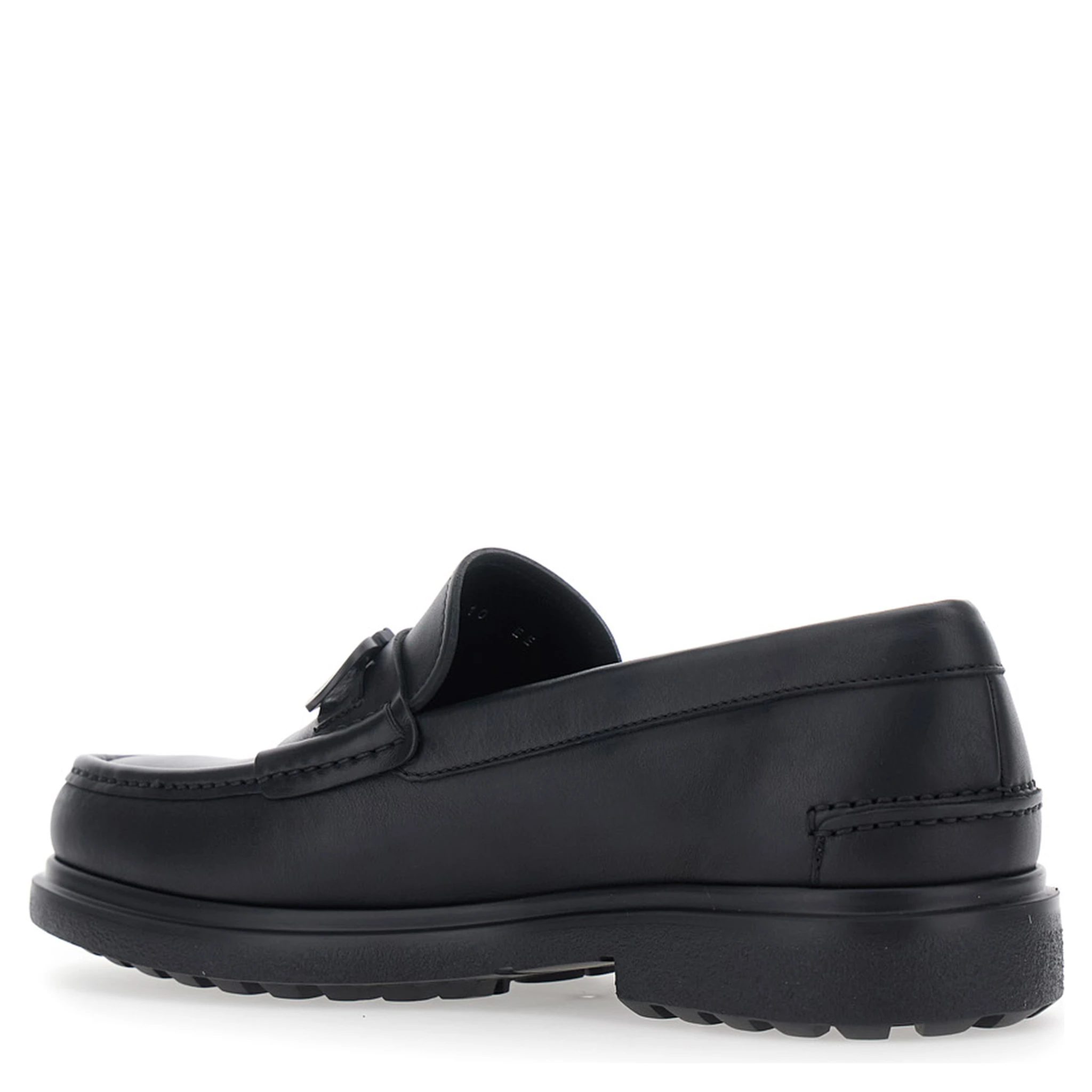 Tobia Black Loafers with Metal Gancini Detail on the Front and Raised Sole in Leather Man