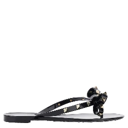 Black Thong Sandals with Rockstud Embellishments in PVC Woman