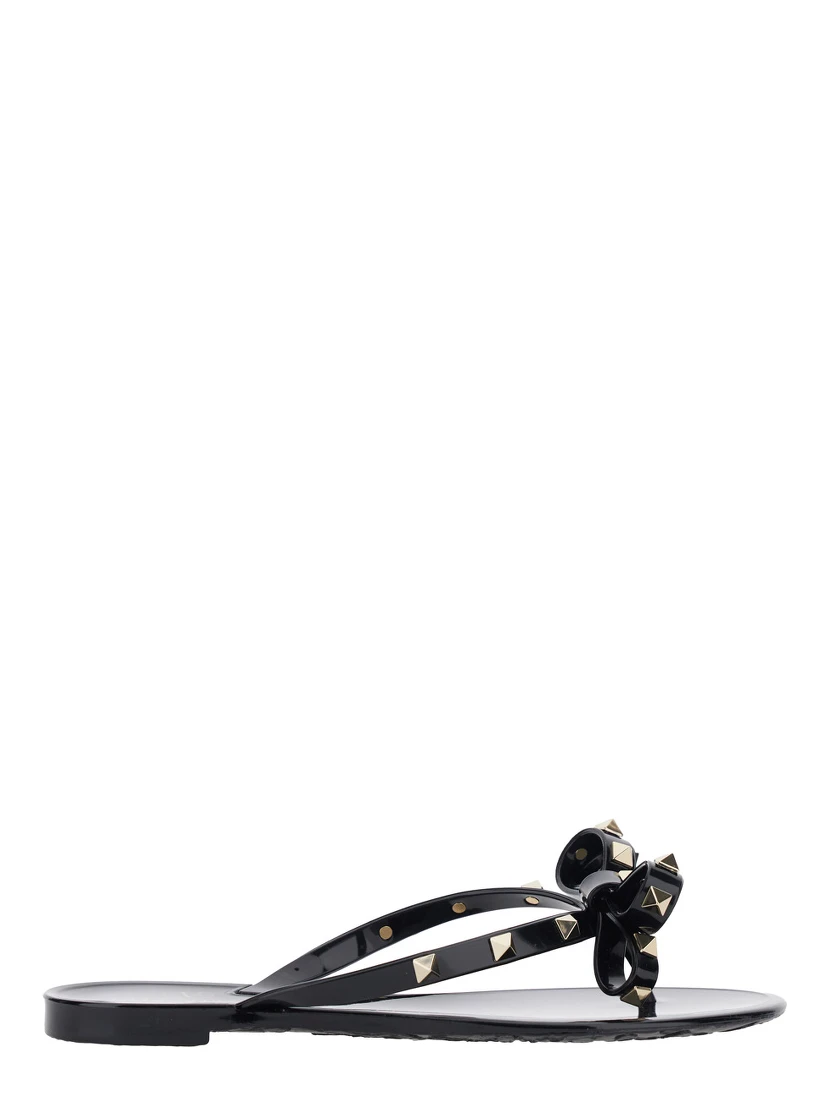 Black Thong Sandals with Rockstud Embellishments in PVC Woman
