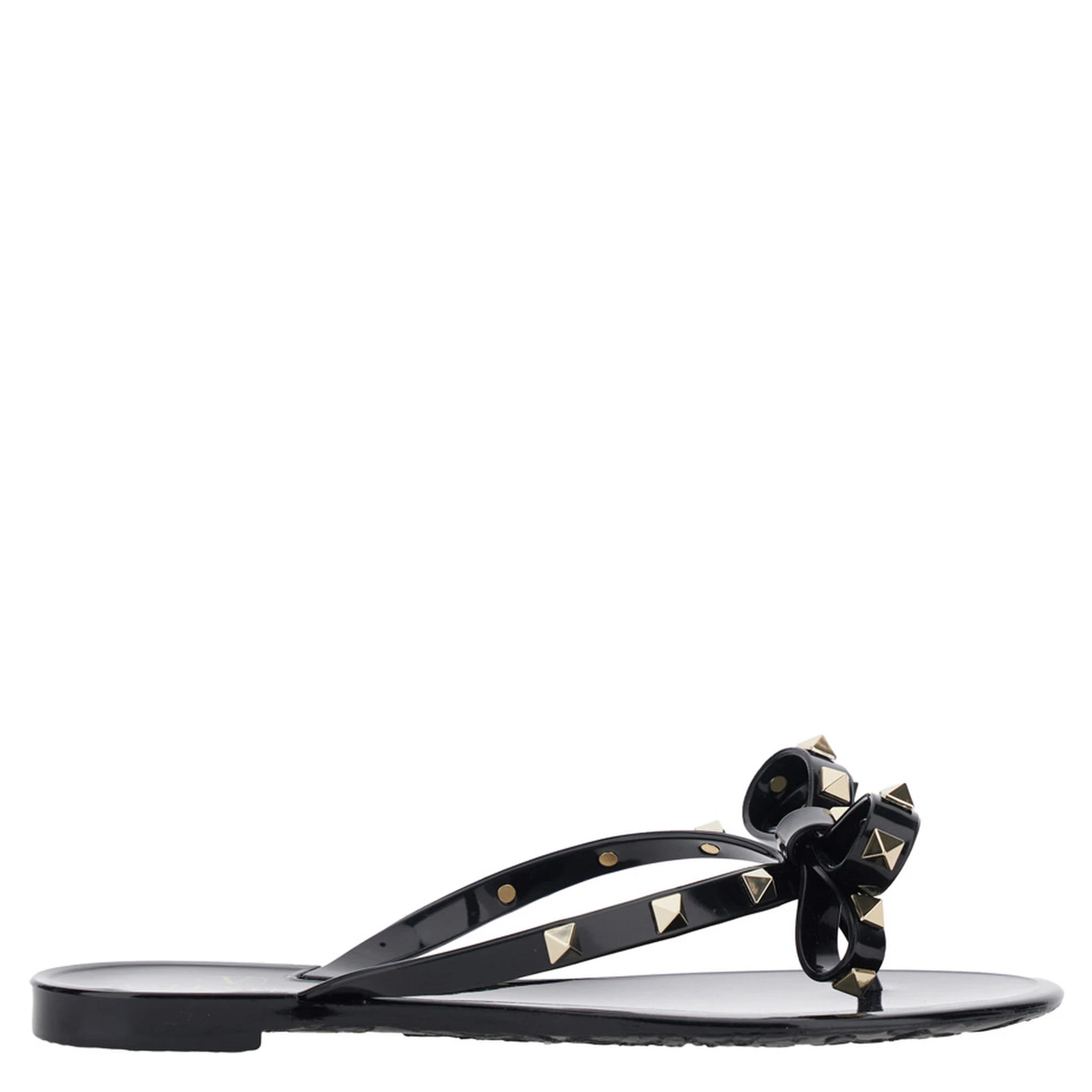 Black Thong Sandals with Rockstud Embellishments in PVC Woman
