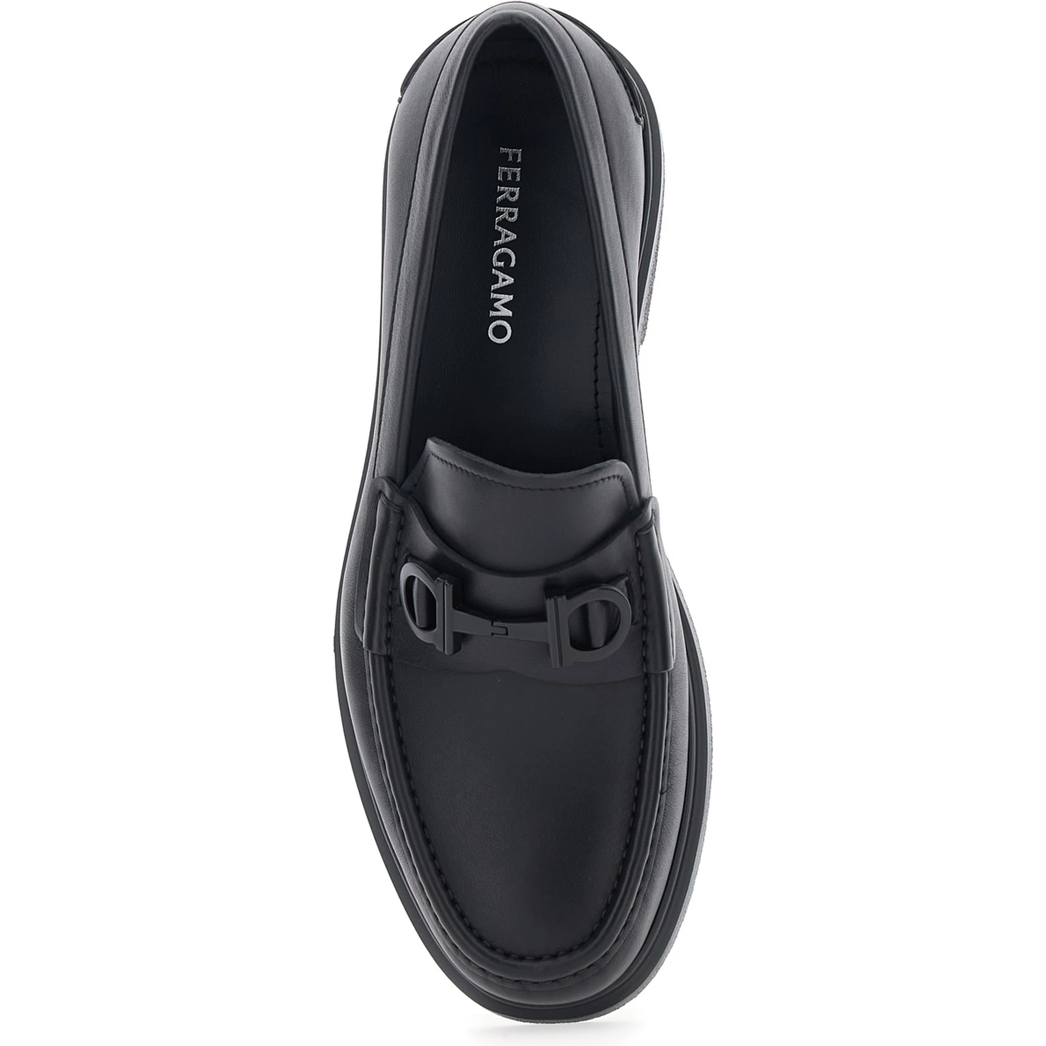 Tobia Black Loafers with Metal Gancini Detail on the Front and Raised Sole in Leather Man