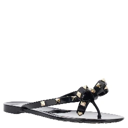 Black Thong Sandals with Rockstud Embellishments in PVC Woman