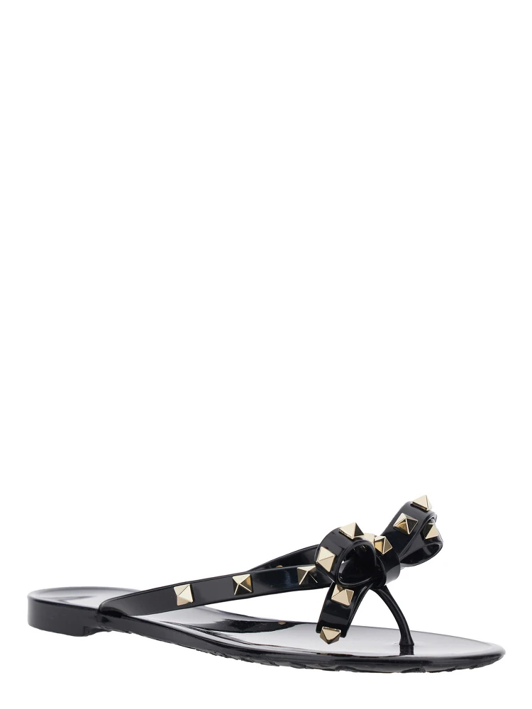 Black Thong Sandals with Rockstud Embellishments in PVC Woman alternative