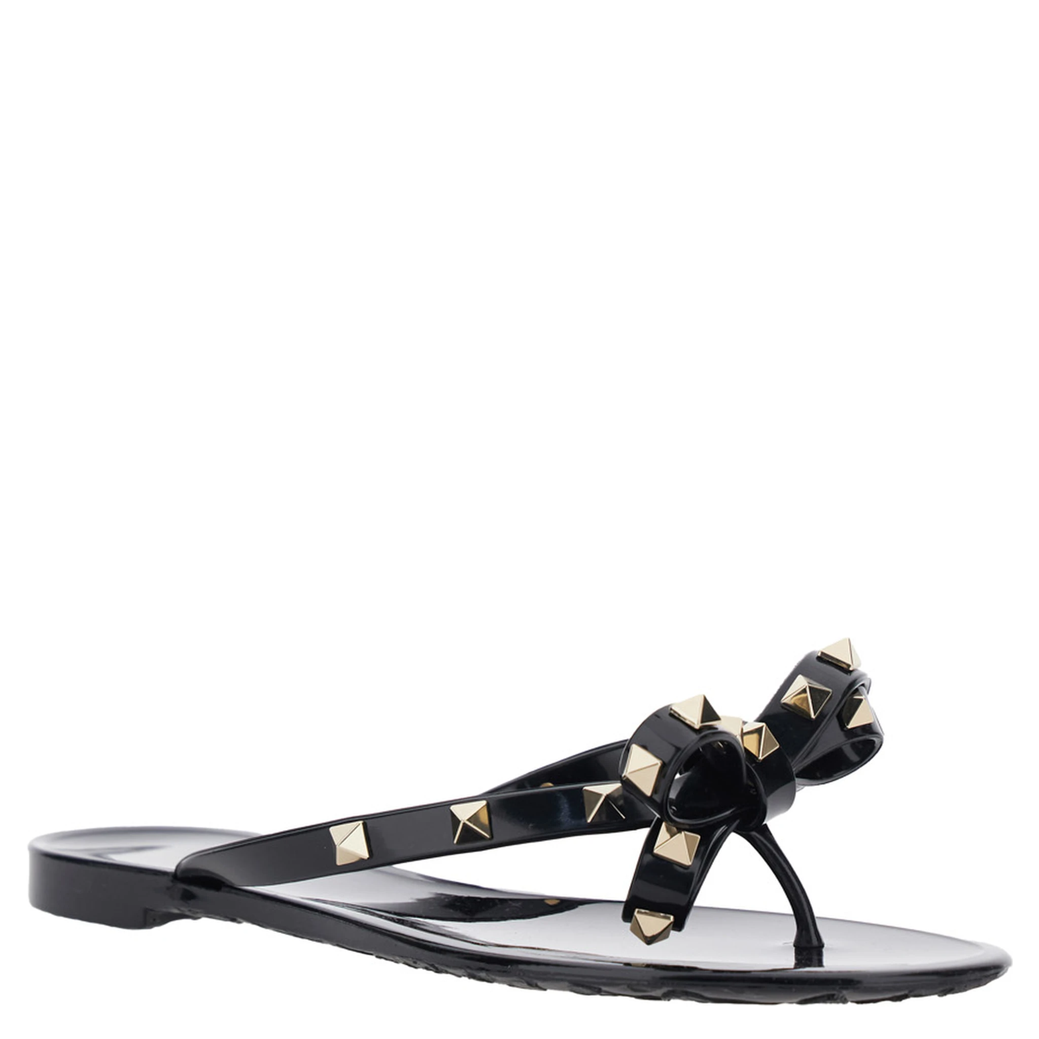 Black Thong Sandals with Rockstud Embellishments in PVC Woman