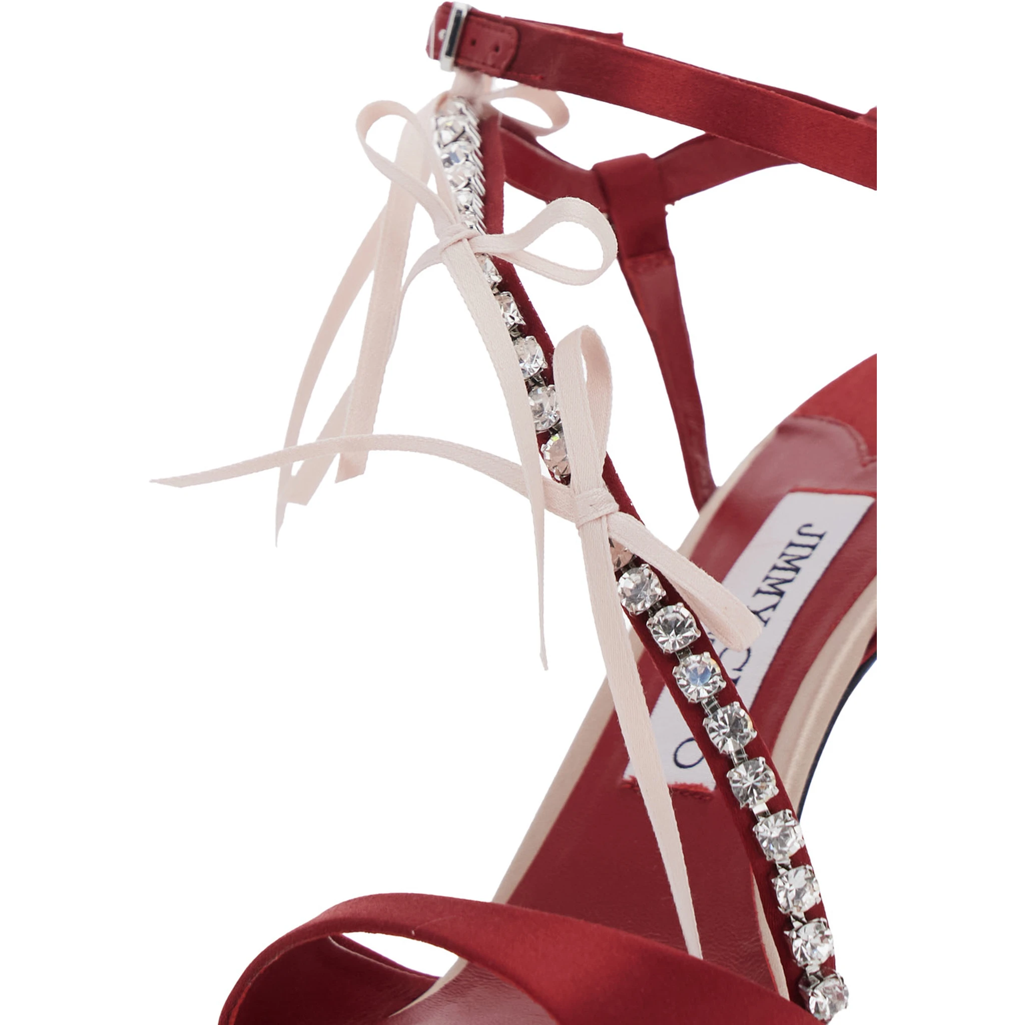 Lula Red Heeled Sandals with Crystal Straps and Shaped Bows in Satin woman