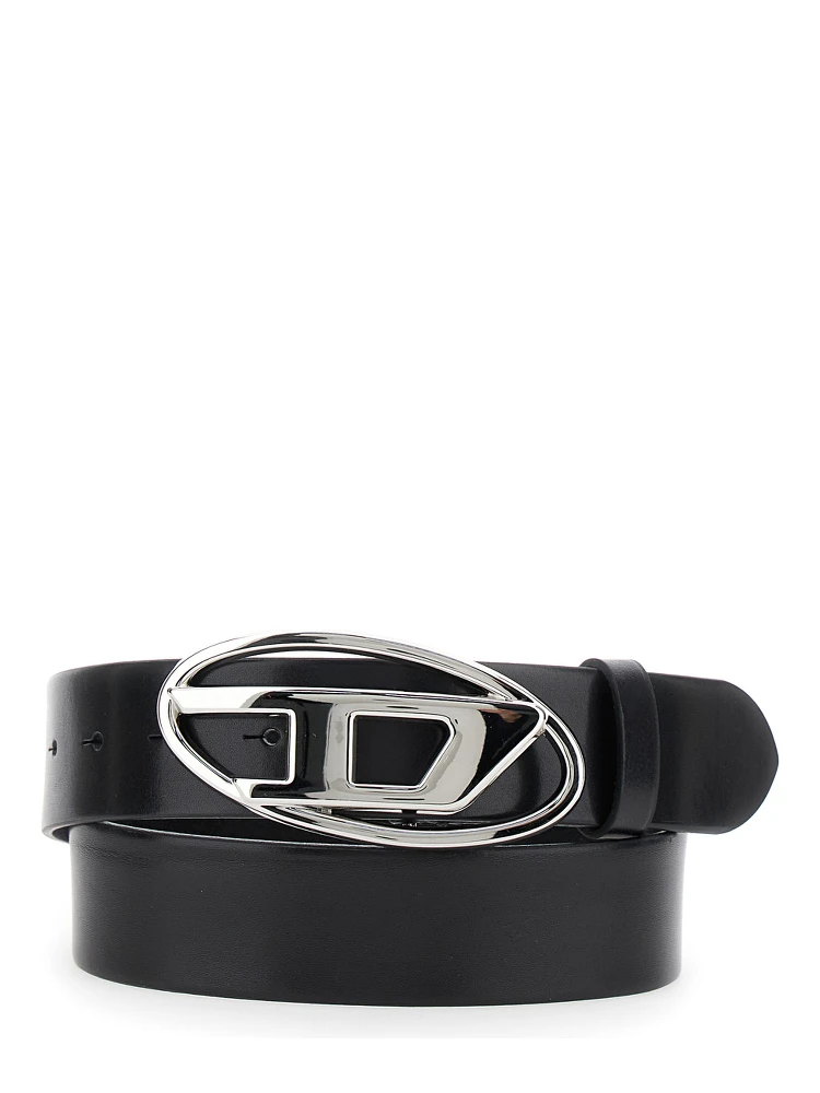 1DR Black Belt with Logo Buckle in Leather Woman