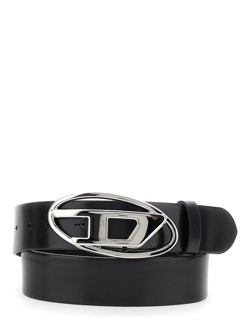 1DR Black Belt with Logo Buckle in Leather Woman