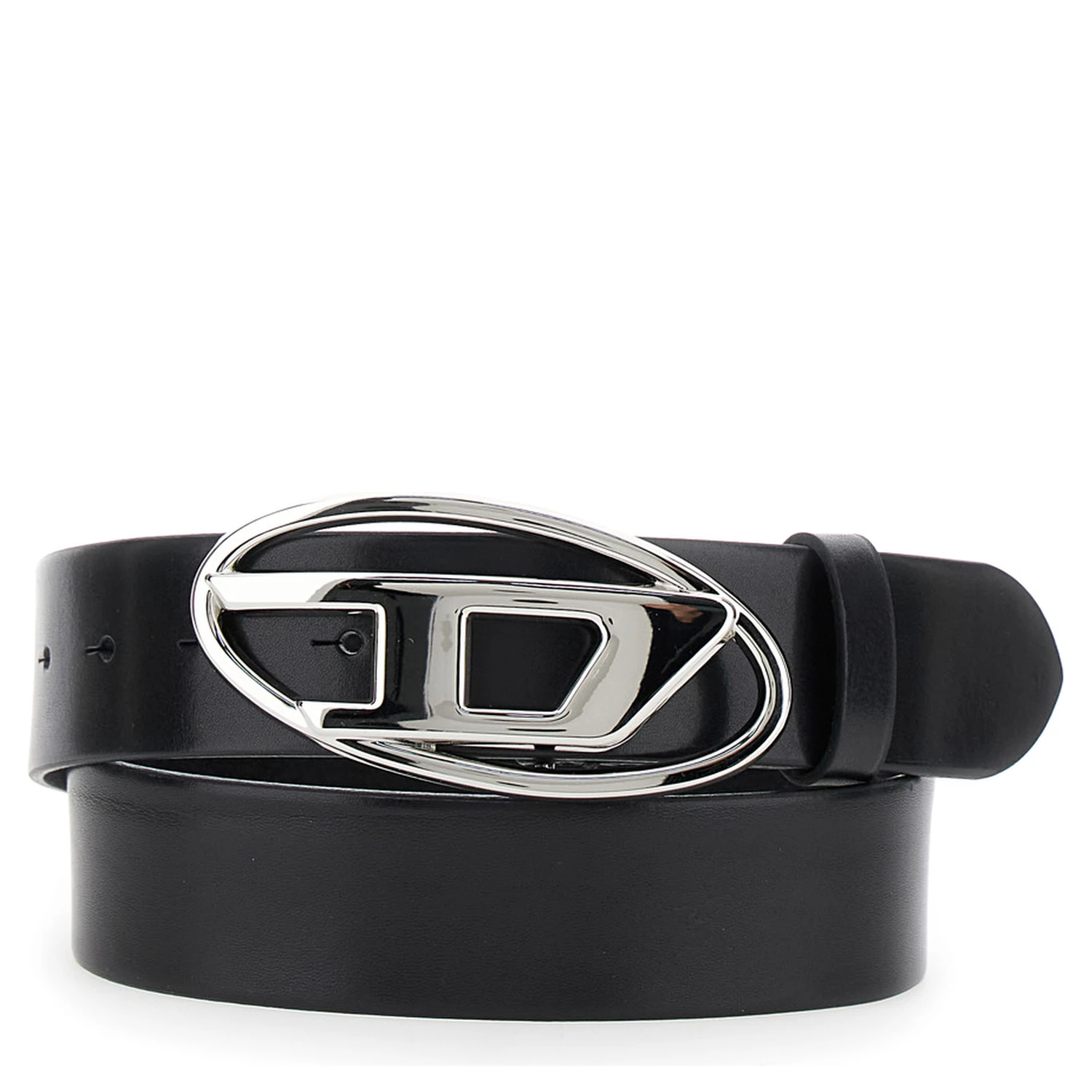 1DR Black Belt with Logo Buckle in Leather Woman