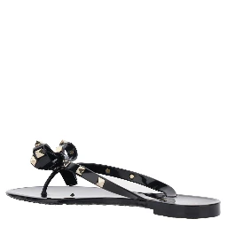 Black Thong Sandals with Rockstud Embellishments in PVC Woman