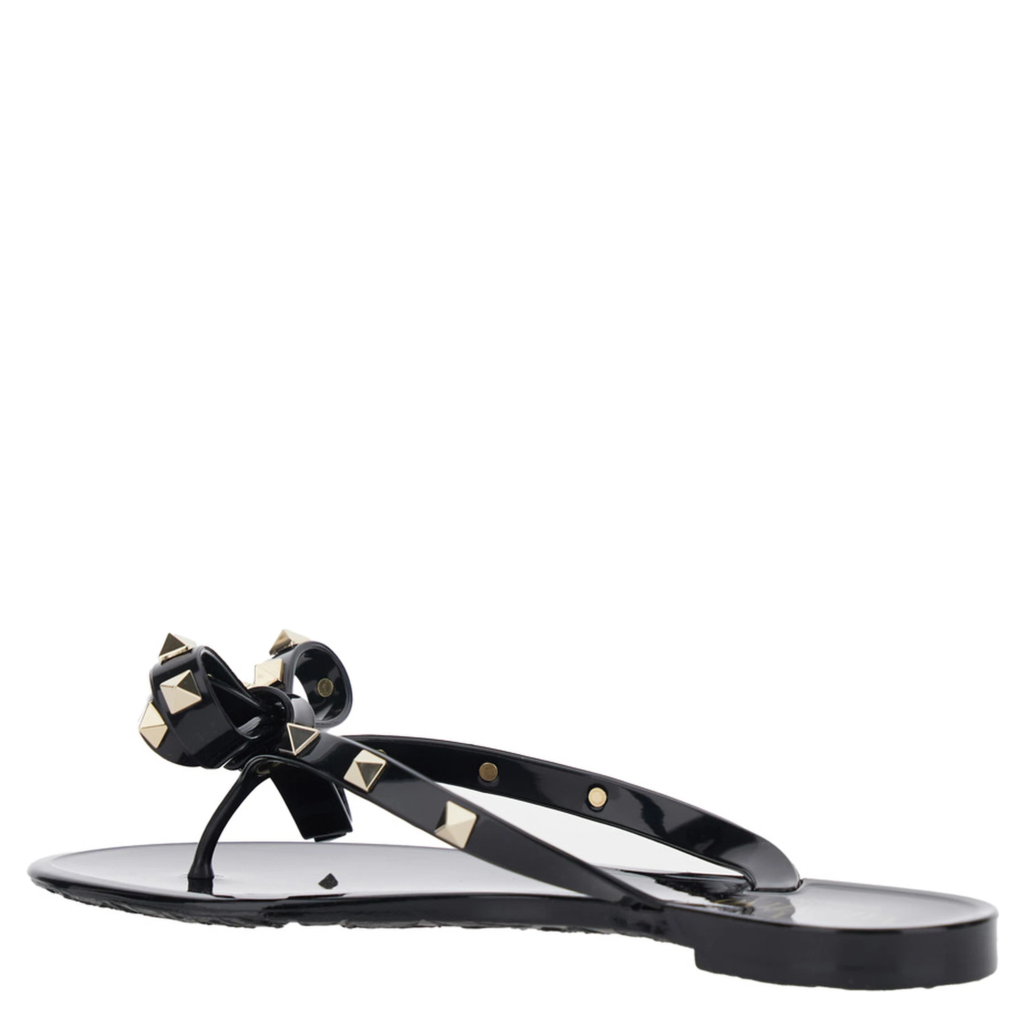 Black Thong Sandals with Rockstud Embellishments in PVC Woman