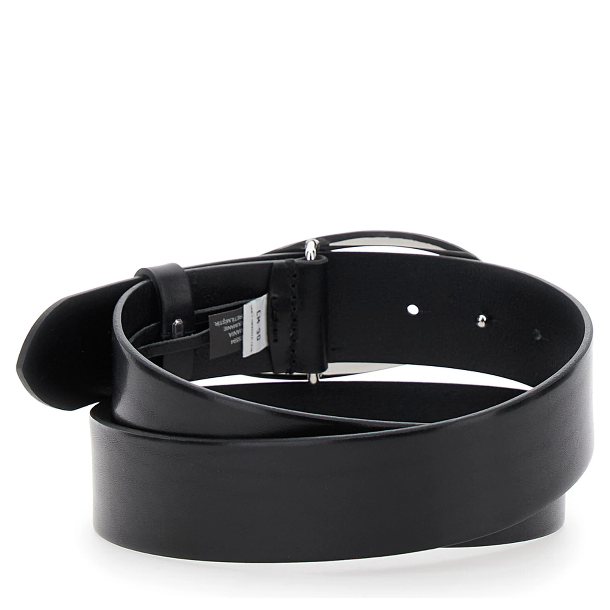 حزام أسود من الجلد للنساء من ماركة 1DR، مزود بإبزيم يحمل شعار الماركة