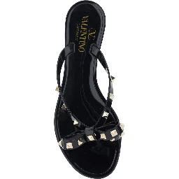Black Thong Sandals with Rockstud Embellishments in PVC Woman