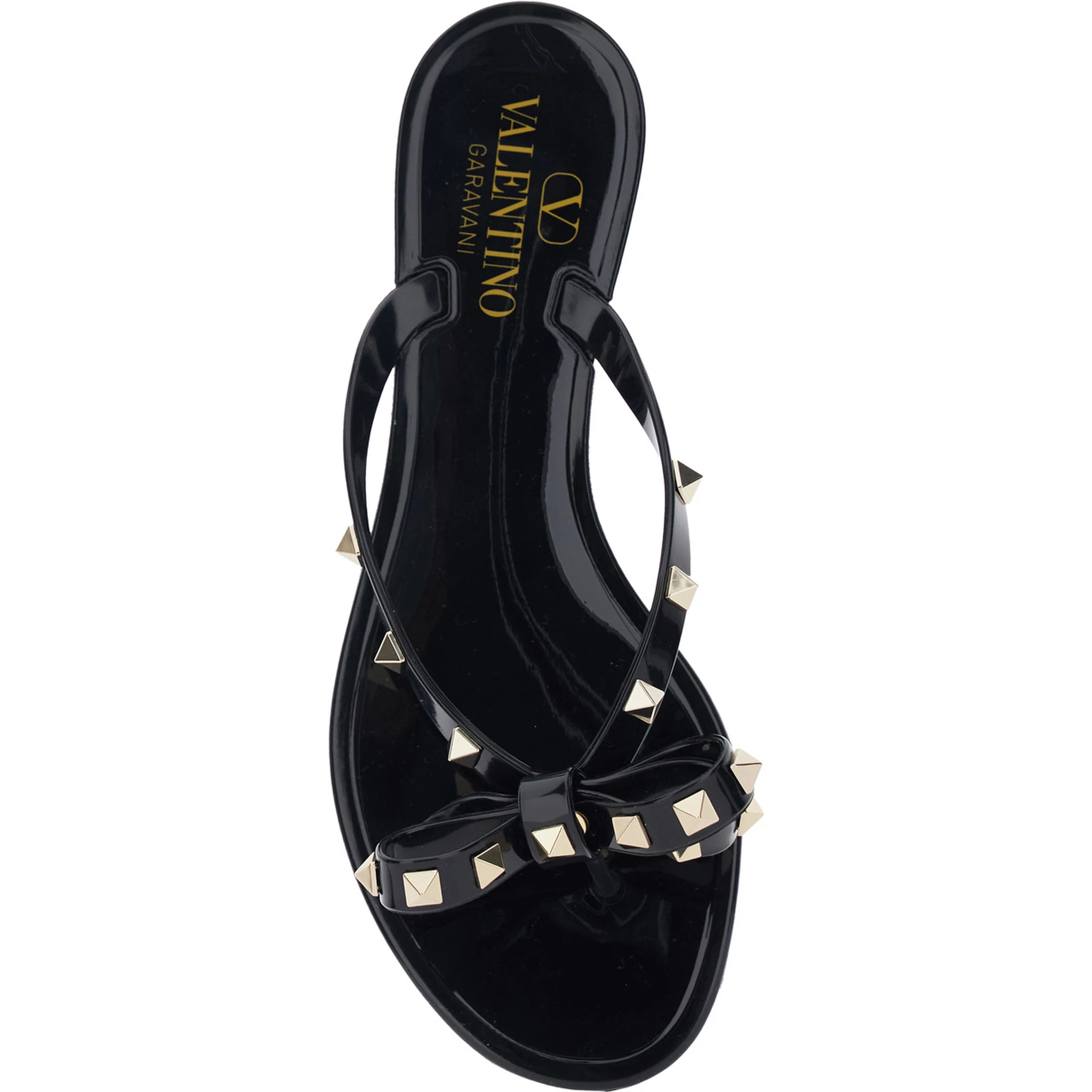 Black Thong Sandals with Rockstud Embellishments in PVC Woman
