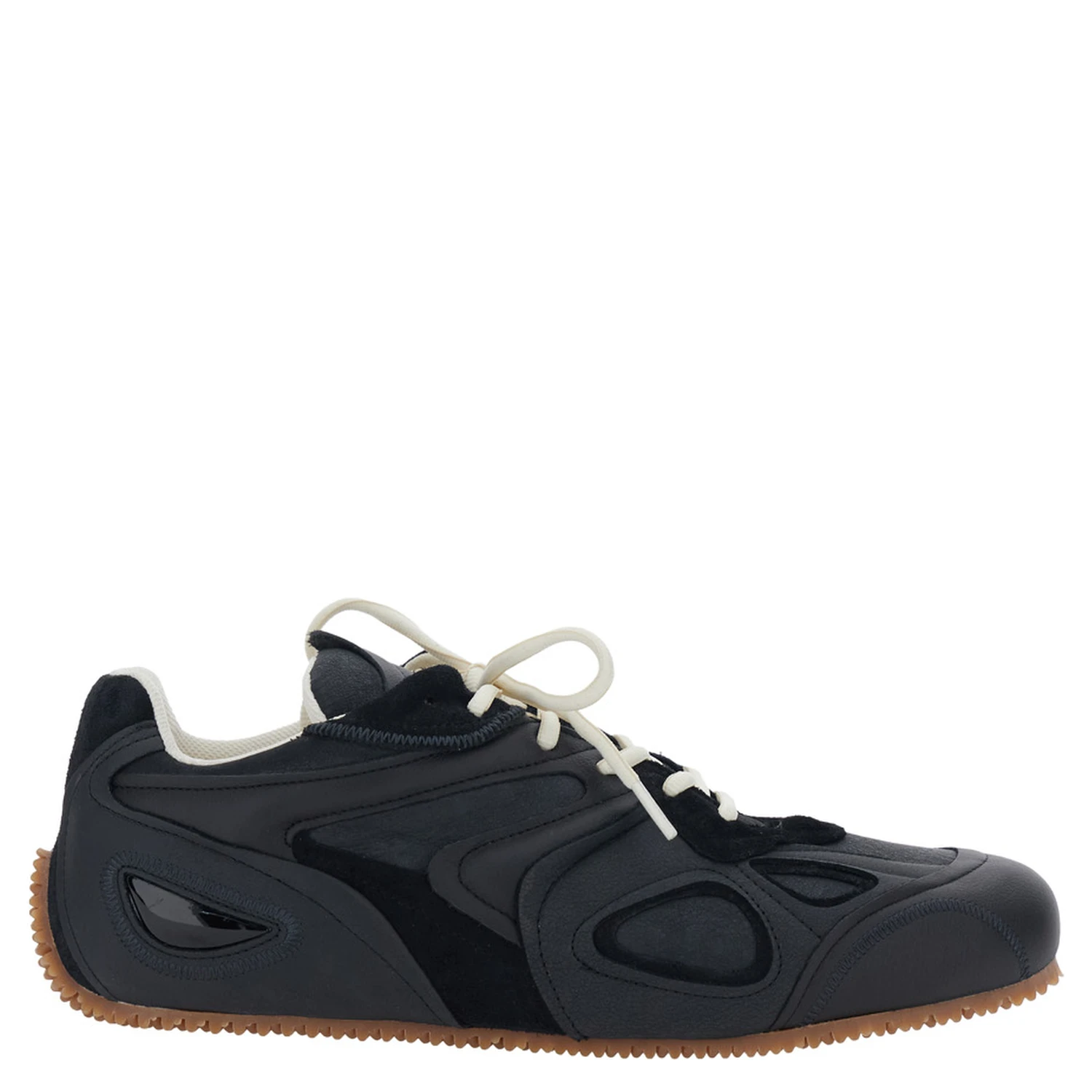 Slow Runner Black Sneaker with Insert Design and Grooved Sole in Leather and Suede Man