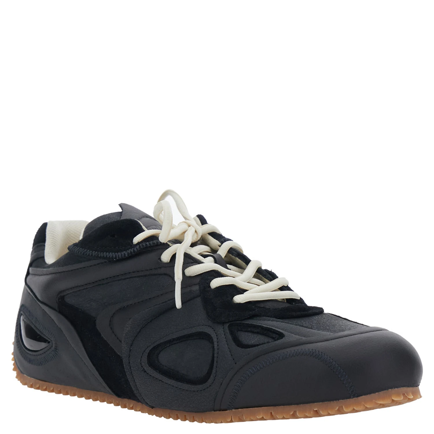 Slow Runner Black Sneaker with Insert Design and Grooved Sole in Leather and Suede Man