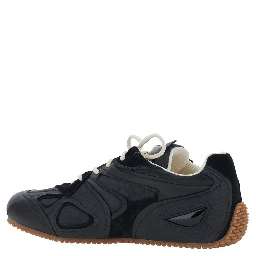 Slow Runner Black Sneaker with Insert Design and Grooved Sole in Leather and Suede Man