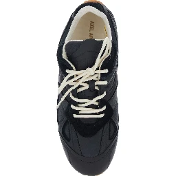 Slow Runner Black Sneaker with Insert Design and Grooved Sole in Leather and Suede Man