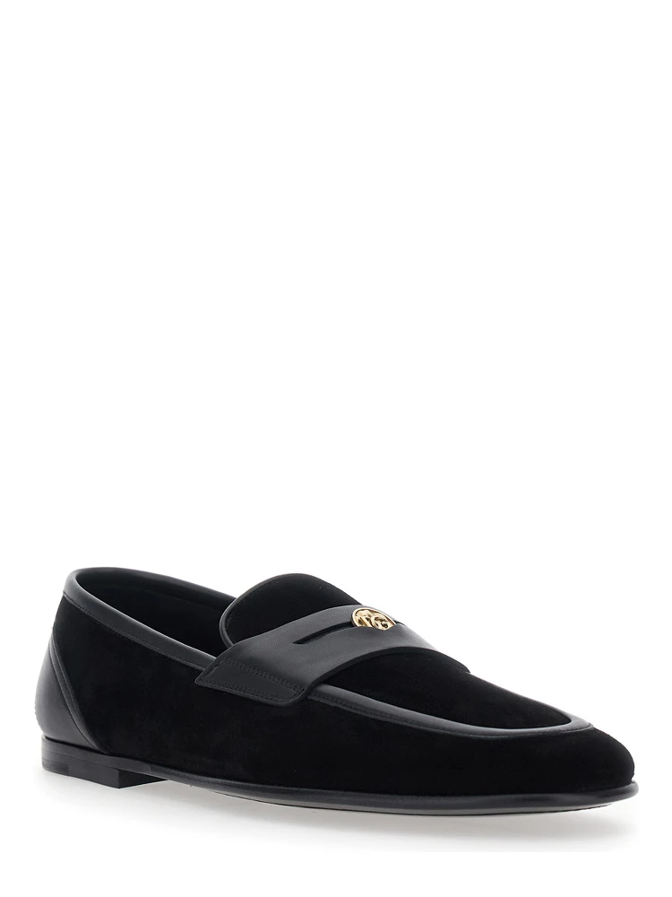 Ariosto Black Loafers with Metallic DG Logo Plate on the Front in Leather and Suede Man alternative