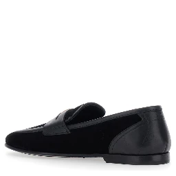 Ariosto Black Loafers with Metallic DG Logo Plate on the Front in Leather and Suede Man