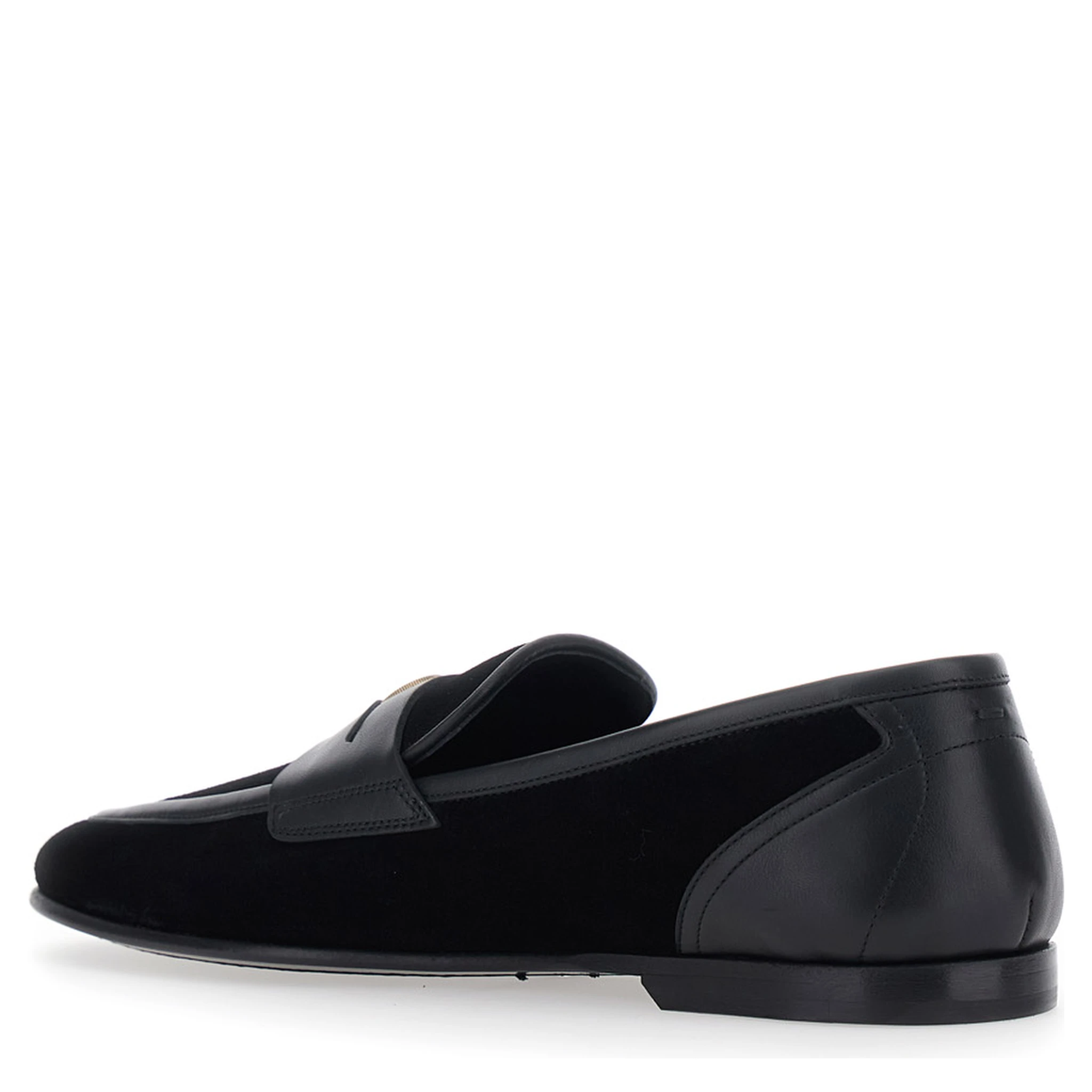 Ariosto Black Loafers with Metallic DG Logo Plate on the Front in Leather and Suede Man