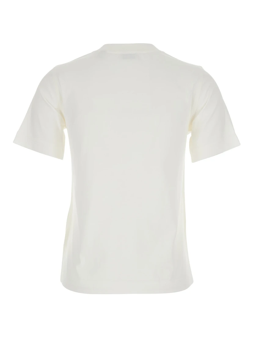 White T-Shirt with Logo Patch with Check Motif on the Front in Cotton Woman