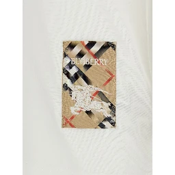 White T-Shirt with Logo Patch with Check Motif on the Front in Cotton Woman