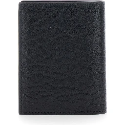 Black Bi-Fold Wallet with Gancini Plaque on the Front in Leather Man
