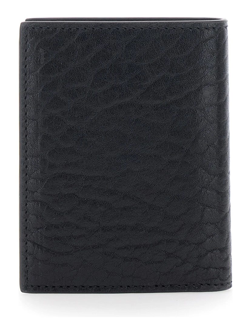 Black Bi-Fold Wallet with Gancini Plaque on the Front in Leather Man