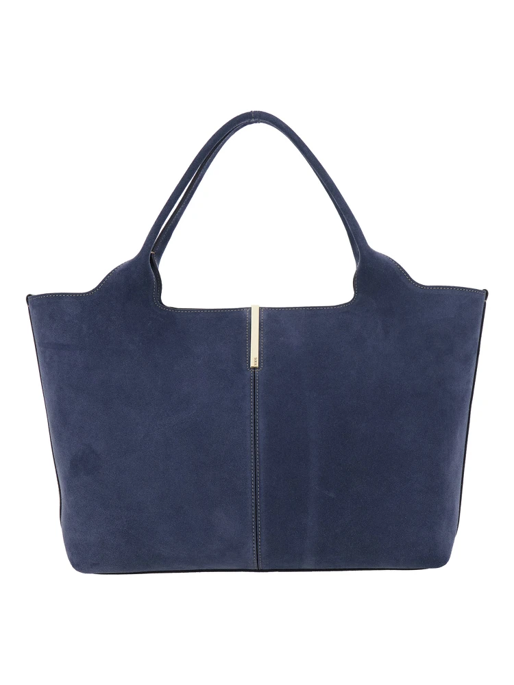 Ebr Blue Tote Bag with Logo Plaque on the Front and Contrasting Stitching in Suede Woman