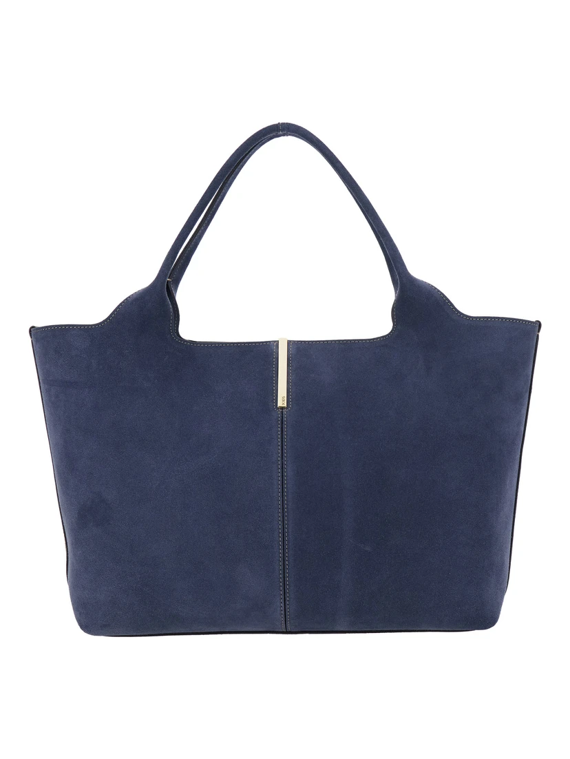 Ebr Blue Tote Bag with Logo Plaque on the Front and Contrasting Stitching in Suede Woman